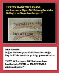 6.Emisyon 20 LİRA  “G61 427990” SERİSİ / 3.Tertip / ÇİL (TCK20/G) “KALIN İMZA VE SERİ NO”