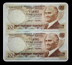 6.Emisyon 20 LİRA  “G88” SERİSİ / 3.Tertip / ÇİL (TCK20FG2) “SIRALI İKİLİ FOSFORLU SERİ NO”