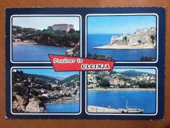ŞEHİR KARTPOSTAL, ÜLGÜN (URCINJ) DENİZ MANZARALARI, KARADAĞ’DA ADRİYATİK DENİZİ KIYISINDA YER ALAN TURİSTİK VE TARİHÎ KASABA, ARKASI YAZILI VE PULLU, RENKLİ, 11 X 15 CM EBADINDA - 1940'LAR, 1950'LER, 1960'LAR, 1970'LER 1980'LER