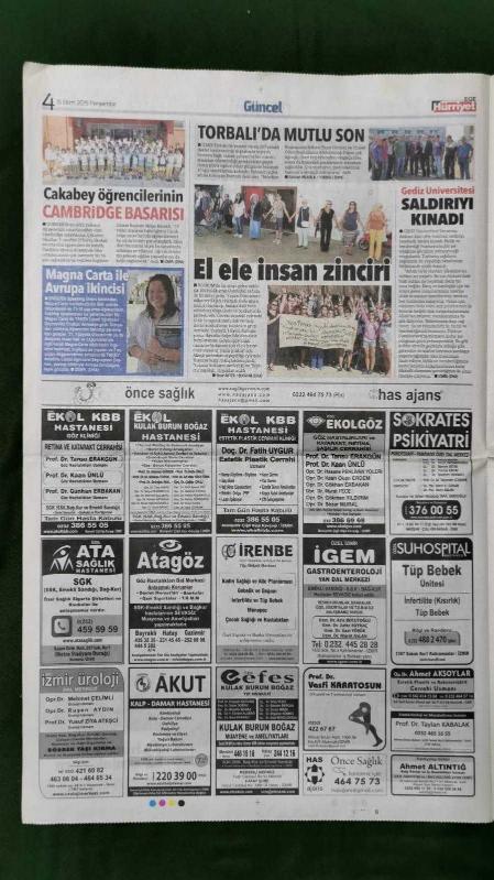 Hürriyet Ege Gazete 15 Ekim 2015 Barış İzmir den Kanatlandı  