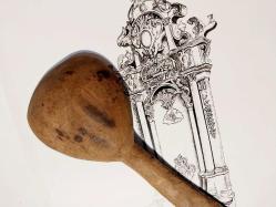 Tekke işi ahşaptan mamul, el yapımı üzerinde Hz. Mevlana'nın 