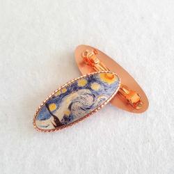 Bakır saç tokası. Vang Gogh Starry Night - Yıldızlı Gece 1889