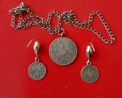 SULTAN ABDÜLHAMİD HAN VE SULTAN REŞAD GÜMÜŞ PARALARINDAN  YAPILMIŞ KOLYE VE KÜPE SETİ, KOLEKSİYONLUK BIR ÜRÜN.