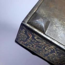 Vintage Teneke Metal Kutu, Kare Çiçek Desenli Kutu