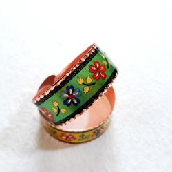 Bakır bilezik , el işçilikli lüks bilezik-bileklik harika Çiçekli model yeşil renk