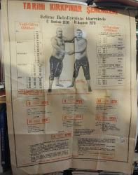 Efemera - Kırkpınar Güreşleri 8 HAZİRAN 1970 Tarihli AFİŞ. "Edirne BELEDİYESİ Tarafından Düzenlenen, Türkiye Yağlı Güreş Başpehlivanı Edirne'de Düzenlenen Güreşler Sonrası Belli Olmaktadır."  Adalı Halil Pehlivan ve Kurtdereli Mehmet Pehlivan, 80x57 cm.  Nadirattan Bir Afiş. - kitantik - kitaLog