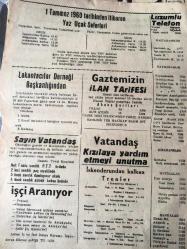 HATAY İSKENDERUN HAKİKAT GAZETESİ YEREL TAŞRA BASINI- 4 EKİM 1960- YIL :8 SAYI :2289- Gençlerimize Düşen Vazife  S.Sonat -Doktor Şaban Örnektekin  İstanbul dan döndü -CMKP Genel Başkanı Osman Bölükbaşı Şehrimizde - M.B Komitesinde İkilik  Olduğu Yalan - Şehir ve Memleket Haberleri  : Zabıta Faaliyetleri -Yeni   kotada otomobil   tahsisleri  kaldırıldı - Faruk Oktay  öldü -Lokantacılar Derneği Başkanlığından -