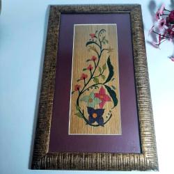 Vintage El Boyama Çiçek Desenli Çerçeve Sanatı,