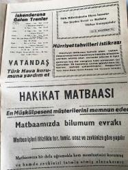 HATAY İSKENDERUN HAKİKAT GAZETESİ YEREL TAŞRA BASINI --  13 Ekim 1960- YIL :8 SAYI :2297- İhanetin Derecesi S.SONAT - Polatkanın  bir marifeti daha Düşük vekil , bir çok  şirketlerden  on beş milyona  yakın  gayri meşru  para sızdırılmış -  Ulaştırma Vasıtaları  İle Şeker Fiatlarında İndirme Yapılacak -  Yedek  Subay Kanunu Çıktı - Bazı  Sakıtlar Yüksek Adalet Divanında Yargılanmıyorlar   Kongoda harp bir an  meselesi  -Gazetemizin İlan Tarifesi
