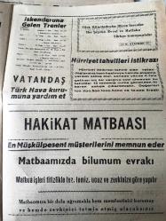 HATAY İSKENDERUN HAKİKAT GAZETESİ YEREL TAŞRA BASINI -- 17 Ekim 1960- Yıl :8 SAYI :2300- Yassıada 'yı Dinlerken  S. Sonat -  Sayın Valimizin 3 . Basın Toplantısı  -6  yıldan beri şikayet  konusu olan  usulden vazgeçilmesi  işçiler arasında - Gazetemizin İlan Tarifesi