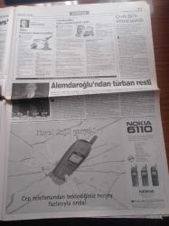 Yeni Yüzyıl Gazetesi - 15 Mart 1998 - Sinema Ve Tiyatro Dünyamızın Usta Oyuncusu Tuncel Kurtiz Anlattı - Yine Bill Clinton Yine  Taciz - Bill Gates - En Yüksek dağlar Mars'ta - Milli Güvenlik Kurulu'ndan Kadro Operasyonu - Rektör de Kararlı Türbancılar Da - Müthiş İddia Kürşat Yılmaz'ı Titan Kaçırttı - Onun Adı Turist Ömer Değil Sadri Alışık