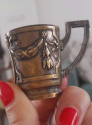 Antika piriniç art nouveau minik bardak zarfı gümüş kaplama