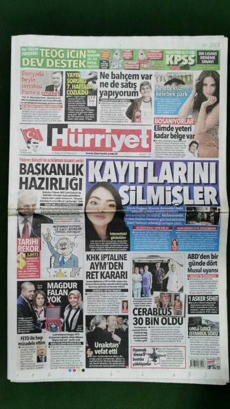 Hürriyet Gazete 13 Ekim 2016 Canan Karatay İbrahim Kutluay Demet  