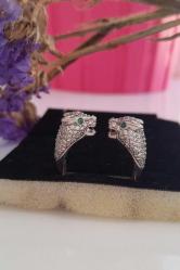 Gümüş 925 ayar Cartier Panter leopar aslan başılar tasarım yüzük