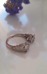 Gümüş 925 ayar Cartier Panter leopar aslan başılar tasarım yüzük