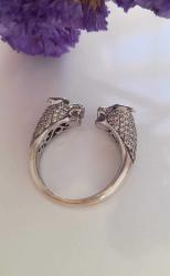 Gümüş 925 ayar Cartier Panter leopar aslan başılar tasarım yüzük