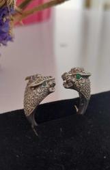 Gümüş 925 ayar Cartier Panter leopar aslan başılar tasarım yüzük