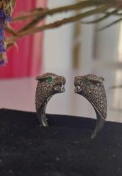Gümüş 925 ayar Cartier Panter leopar aslan başılar tasarım yüzük