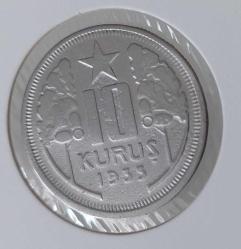 1935 10 KURUŞ MADENİ NİKEL ORİJİNAL ÇİL EN NADİRİ BB2RR1 ÇİLİ PEK ÇIKMAZ