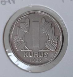1935 YUVARLAK 1 KURUŞ MADENİ NİKEL ORİJİNAL ÇİL EN NADİRİ RR1AA1A ÇİLİ PEK ÇIKMAZ