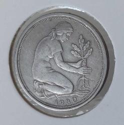 1980 ALMANYA BUNDEPOST 50 (J) PFENNING ORİJİNAL MADENİ PARASI ÇİLALTI NADİR AA1B2