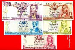 ARGENTINA SET 5 PCS 5 10 50 100 PESO FANTASY SAN MARTIN UNC (TK 9458) ÇİL GERÇEK PARA DEĞİLDİR.