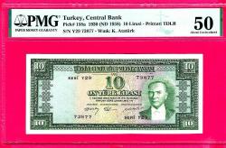 Türkiye, 10 Lira, 1958 p158a, 5. Emision, 3. issue AU (TK 11 692) ÇİLALTI