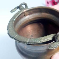 Vintage Bakır Küçük Kase Vintage El Yapımı Kase, Retro Kulplu Kase