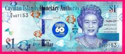 Cayman Islands 1 Dollar, low serial number, 2020, P-W44 New, 60th COMM., UNC (TK 11 908) ÇİL