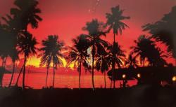 ŞEHİR KARTPOSTALI-GUAN/TUMON BAY GÜNBATIMINDA DENİZ VE PALMİYE AĞAÇLARININ GÖRÜNTÜSÜ,ARKASINA YAZILMAMIŞ, RENKLİ, 11 X 15 CM EBADINDA-1950'LER, 1960'LAR, 1970'LER, 1980'LER