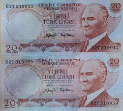 (20)  YİRMİ TÜRK LİRASI 6.EMİSYON 3.TERTİP (KALIN/İNCE  İMZA) ÇİL+++