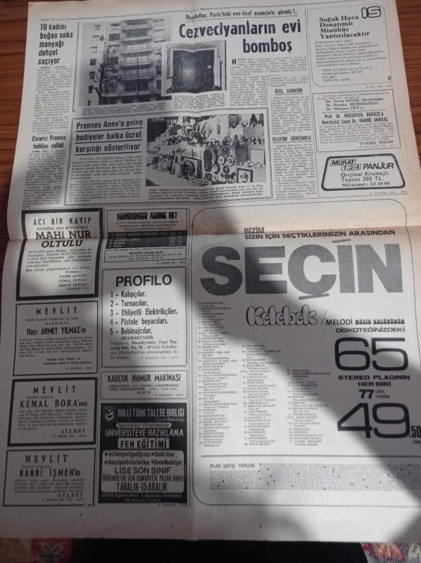 Hürriyet Gazetesi 26 Kasım 1973 Murat 124 Araba Reklamı  