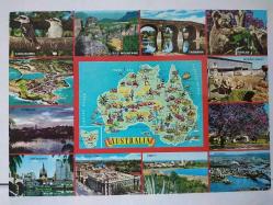 ŞEHİR KARTPOSTALI-AVUSTRALYA ÜLKE GÜZELLİKLERİ VE KÜLTÜR HARİTASININ GÖRÜNTÜSÜ,ARKASINA YAZILMAMIŞ, RENKLİ, 11 X 15 CM EBADINDA-1950'LER, 1960'LAR, 1970'LER, 1980'LER