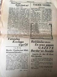 BURDUR BURDURUN SESİ GAZETESİ YEREL TAŞRA BASINI -  10 Nisan  1956 YIL :2 SAYI :270-  İdam Cezası  Kaldırılmalı  MI ?-  Burdur  Lisenin Duvarı Yeniden İnşa Olunacak - Takrir Vermiş Yazan : Ömer Koyutürk -