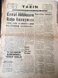 İZMİR EGE' DE  YARIN GAZETESİ YEREL TAŞRA BASINI - 13 MART 1959  YIL :1 SAYI :11 -Cemal Abdülnasırın  Radyo Konuşması - Yeni  Vergileri  Protesto  Eden  6.000 Hintli  Tevkif Edildi - Muhalefette  Sonbahar - New york  'ta   Talebelere  Dayak Cezası  Verilebilecek -Ege  Bölgesi  Denizciler Sendikası  Nizamnamesi -