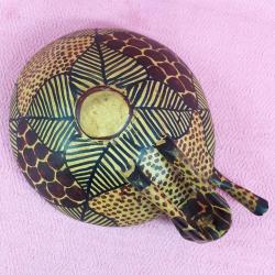 VINTAGE YEKPARE AĞAÇ EL OYMA EL BOYAMA SU İÇEN ZÜRAFA KULPLU AFRİKA AHŞAP KASE KUPA