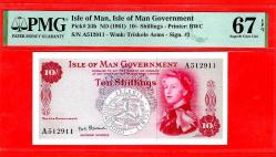 ISLA OF MAN 10 SHILLINGS 1961 P24b GEM UNC PMG66 EPQ ÇİL