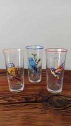 Antika - kuş desenli cam bardak seti 3'lü - kitantik - kitaLog