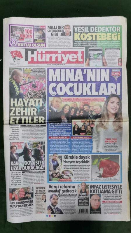 Hürriyet Gazete 8 Mart 2019 Mina nın Çocukları Mina Başaran Recep  