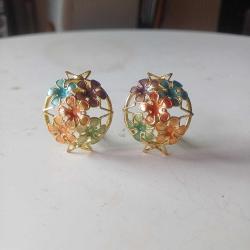 Klipsli Vintage Küpe Yuvarlak Gold Mine