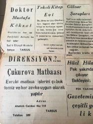 MERSİN  LİMAN GAZETESİ YEREL TAŞRA BASINI --11 HAZİRAN 1959 YIL :1 SAYI :191- Pamuk Kongresi  Hazırlığı Tamamlandı --Spor Ziyafeti -Kaymakam Fahir Arkan Geldi - Birlerce Balarısı Bir Bekçiyi Bir Anda Şişmanlattı - Hırsız ve dolandırıcı   hapishane firarisi köy imamı yakalandı - Aşkım Günahımızdı : Yalçın Oğuz - Ayzenhaver - -Doktor  Yusuf Bayraktar  :Çocuk Hastalıkları Mütehassısı - Doktor  Cemil Aybaş --Doktor Mustafa Köksal -