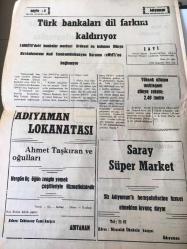 ADIYAMAN GAZETESİ YEREL TAŞRA BASINI ---13 Ağustos 1985 Sayı :2358- Perakende  fişlerdeki sınır yükseltiliyor -İlimizin 15 köyü daha elektriğe kavuştu - Ditaş  Genel Müdürü Turgay Belten  Deniz  Ticaret Bakanlığının  Kurulmasını  Önerdi - Reagan - Gorbaçev zirvesi   İlkeler  saplantı -Hacettepe üniversitesi   öğrencilerine  müjde - Şiir Köşesi :İlk Yalnızlık :A.Faruk Leblebici-İslam ülkeleriyle  de ikili  anlaşmalar düşünülüyor -Türk bankaları dil farkını  kaldırılıyor --
