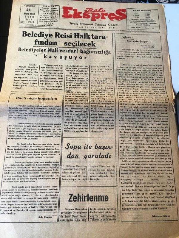 BOLU EKSPRES GAZETESİ YEREL TAŞRA BASINI 25 Mart 1961 Yıl 8  