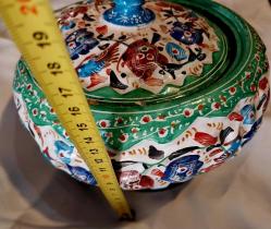 Şekerlik, Teneke Metal Uzerine El boyama, Mine Görselli Kapaklı Şekerlik.