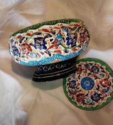 Şekerlik, Teneke Metal Uzerine El boyama, Mine Görselli Kapaklı Şekerlik.