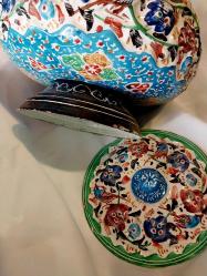 Şekerlik, Teneke Metal Uzerine El boyama, Mine Görselli Kapaklı Şekerlik.