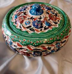 Şekerlik, Teneke Metal Uzerine El boyama, Mine Görselli Kapaklı Şekerlik.