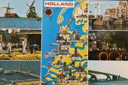 ŞEHİR KARTPOSTALI-HOLLANDA/TARİHİ YERLER HARİTASI VE ÜLKE GÜZELLİKLERİNİN GÖRÜNTÜSÜ,ARKASINA YAZILMAMIŞ, RENKLİ, 11 X 15 CM EBADINDA-1950'LER, 1960'LAR, 1970'LER, 1980'LER