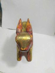 RF42----ESKİ PİRİNÇ DEKORLU AHŞAP TAVŞAN BİBLO