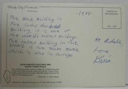 ŞEHİR KARTPOSTALI-ABD/CHICAGO YUKARIDAN ŞEHİR JOHN HANCOCK BİNASI VE SU KULESİ GÜNDÜZ GÖRÜNTÜSÜ,ARKASINA YAZILMIŞ,RENKLİ, 11 X 15 CM EBADINDA - 1950'LER, 1960'LAR, 1970'LER, 1980'LER
